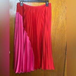 Theory large pink/red skirt maxi seen pleated colorblock quiet luxury like new